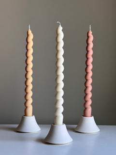 Tall Twisted Soy Wax Taper Candle: Handmade Pastel Decor-1