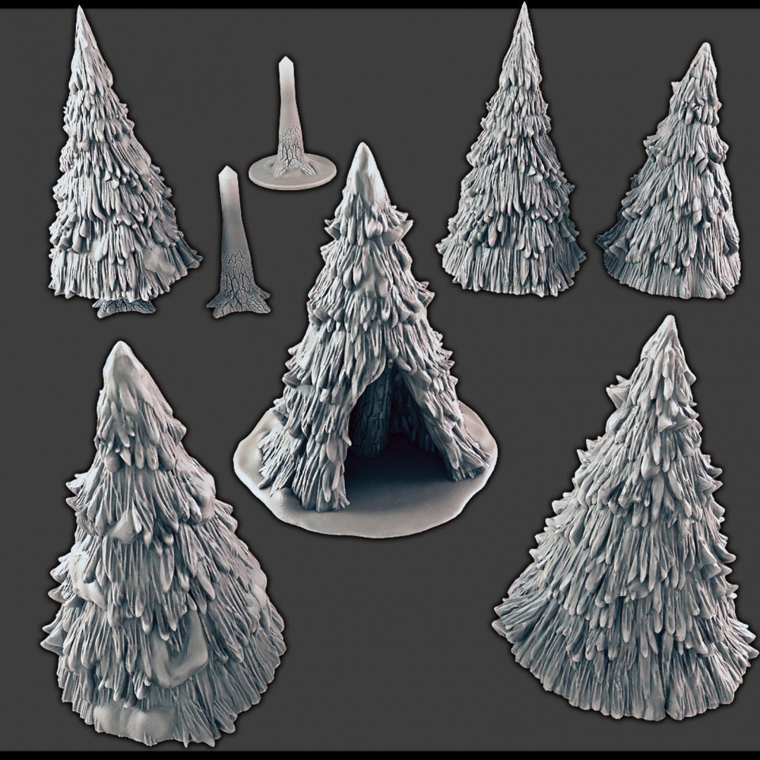 Pine Trees - DND & Wargaming Terrain - EC3D Wintertide, Snow, Arctic, scatter scenery, Pathfinder 2E, Fantasy Nature Rock, Outdoor-1
