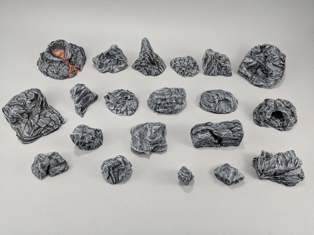 20 Rock Bundle - DND & Wargaming Terrain - EC3D Heroes Hoard, scatter scenery, Pathfinder 2E, Fantasy, Nature, Rocks, Outdoor, Mountain-1