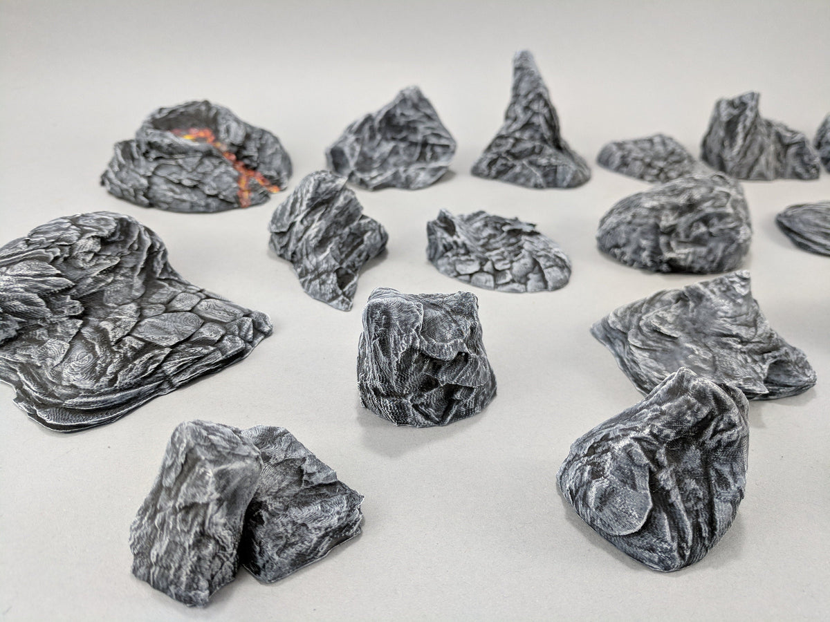 20 Rock Bundle - DND & Wargaming Terrain - EC3D Heroes Hoard, scatter scenery, Pathfinder 2E, Fantasy, Nature, Rocks, Outdoor, Mountain-2