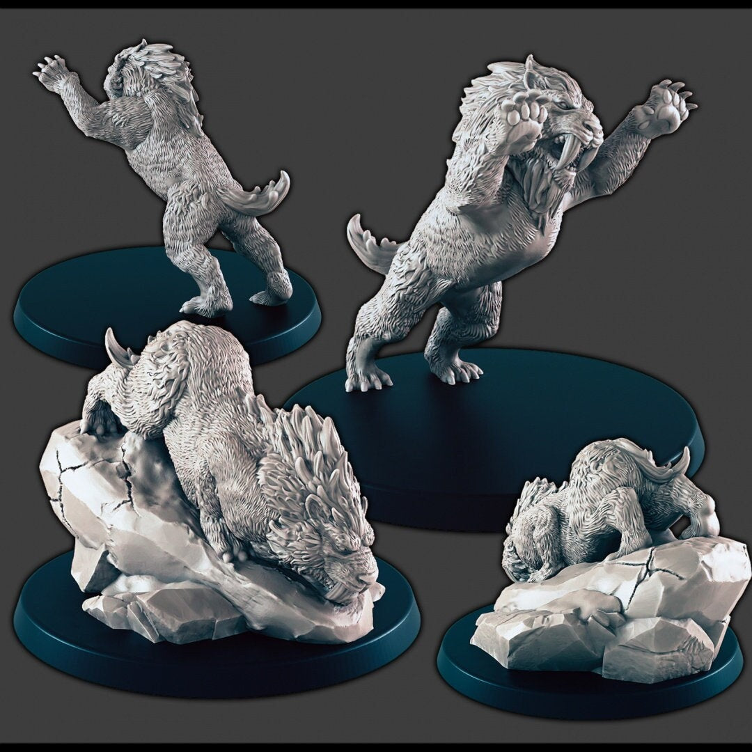 Sabertooth Tigers - DND mini - EC3D Wintertide, Winter Miniature | Animal | Cold | 32mm | Snow | Arctic | Pathfinder | Cat | Feline-1