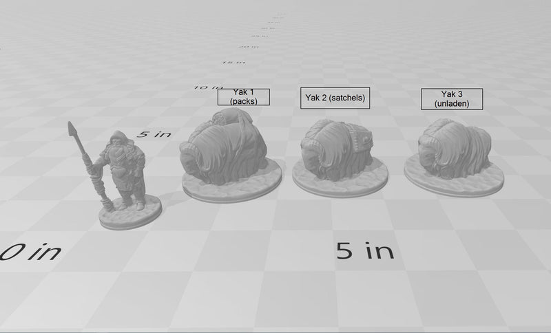 Ice Hunter and Yaks - DND mini - EC3D Wintertide, Winter Miniature | Animal | Cold | 32mm | Snow | Arctic | Pathfinder | Villager | Farm-2