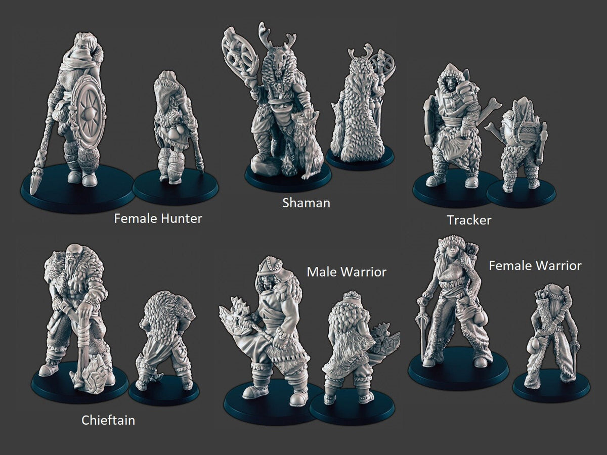 Ice / Arctic Tribe DND mini set - EC3D Wintertide, Winter Miniature | Villager | Fighter | Druid | Snow | Arctic | Pathfinder | Hunter-2