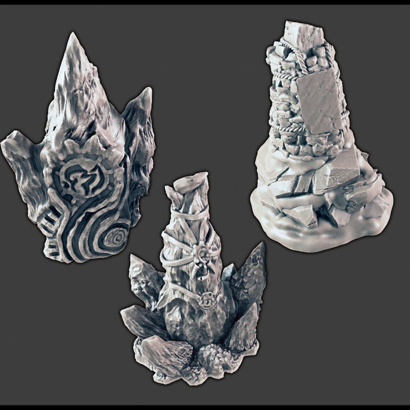 Icy Totems and Rocky Cairn - DND & Wargaming Terrain - EC3D Wilds of Wintertide, Snow, Arctic, Cold, scatter scenery, Pathfinder 2E, Fantasy-1