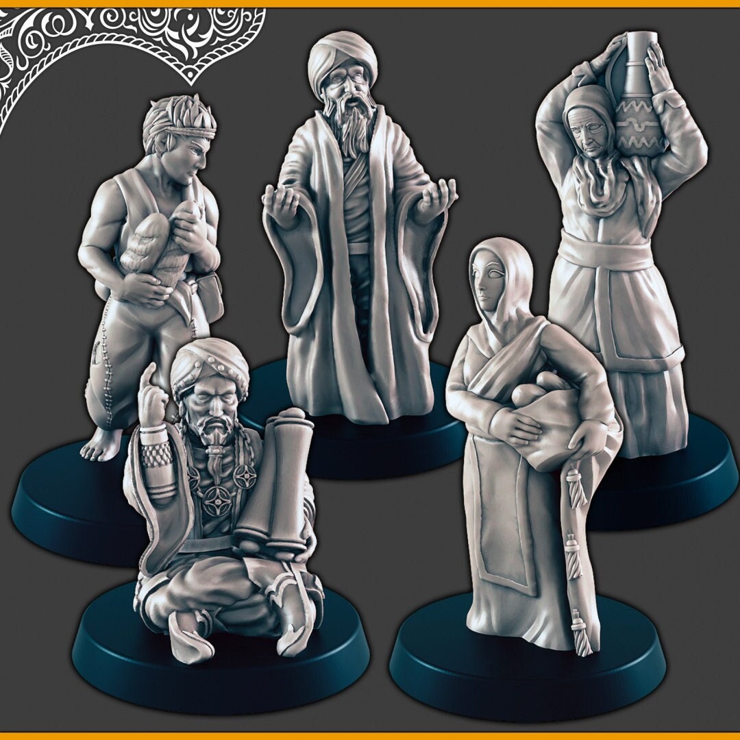 Desert Commoners / Streetfolk - DND mini - EC3D Scorching Sands, Desert Miniatures | Villager | Inn | Eastern | Female | Male | Beggar |-1