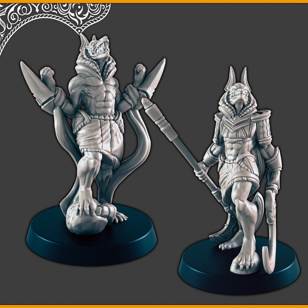 Anubis-kin / Jackalware Warriors - DND mini, EC3D Scorching Sands, Desert Miniatures | Celestial | Beastmen | Monster | Sand | Jackal | God