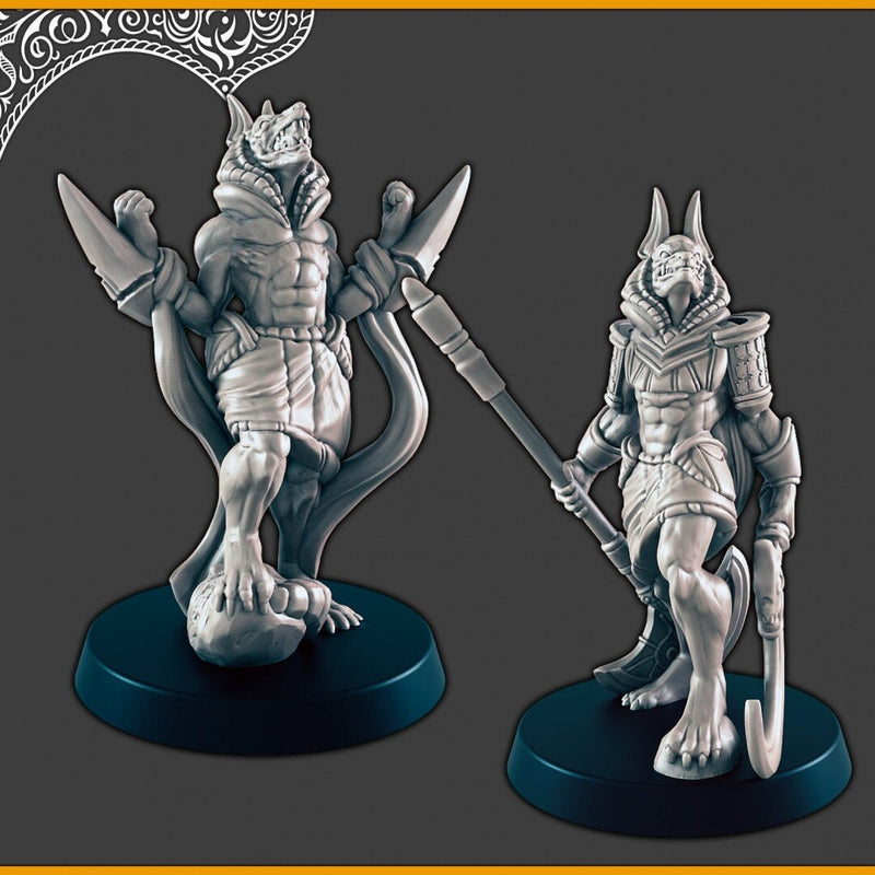Anubis-kin / Jackalware Warriors - DND mini, EC3D Scorching Sands, Desert Miniatures | Celestial | Beastmen | Monster | Sand | Jackal | God-1