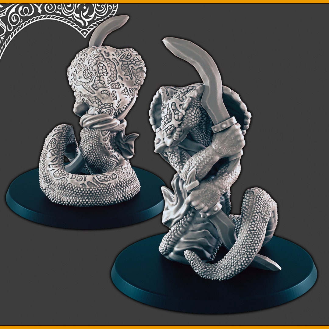Snakefolk - DND mini, EC3D Scorching Sands, Desert Miniatures | Assassin | Beastmen | Monster | Bandit | Naga | Sorceress | Lamia | Fighter-5