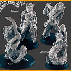 Snakefolk - DND mini, EC3D Scorching Sands, Desert Miniatures | Assassin | Beastmen | Monster | Bandit | Naga | Sorceress | Lamia | Fighter-2