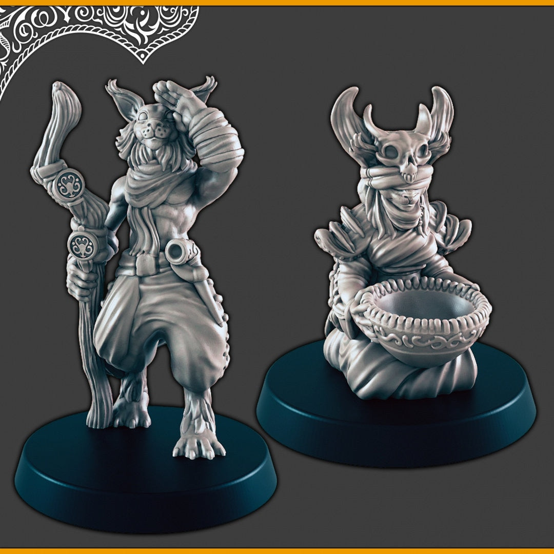 Desert Catfolk - Seer and Guide - DND mini, EC3D Scorching Sands, Desert Miniatures | Tabaxi | Male| Female | Villager | Commoner | NPC-1