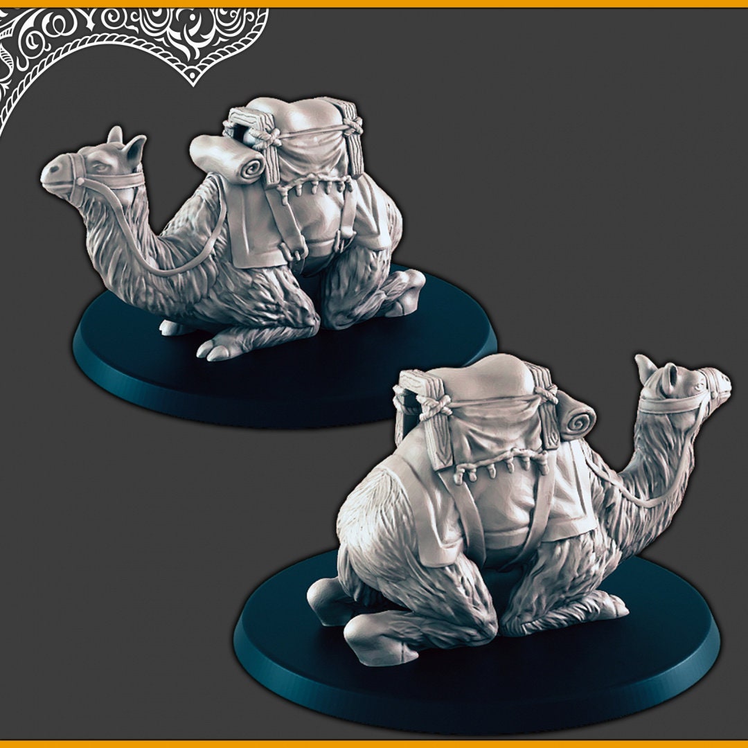 Camels - DND mini, EC3D Scorching Sands, Desert Miniatures | Animal | Pack | Oasis | Eastern | Arabian | Sand | Large | Caravan-3