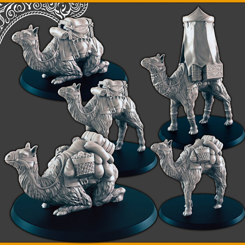 Camels - DND mini, EC3D Scorching Sands, Desert Miniatures | Animal | Pack | Oasis | Eastern | Arabian | Sand | Large | Caravan-1