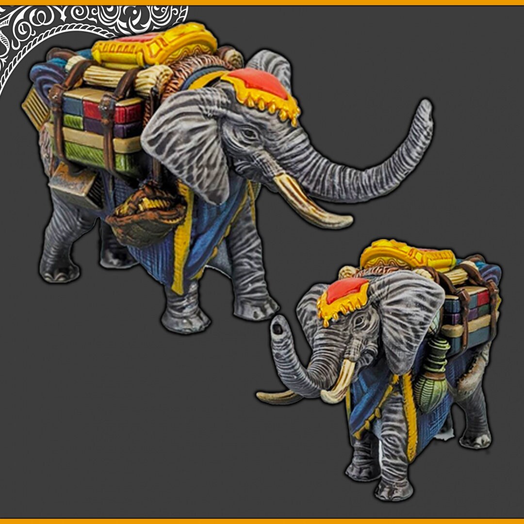 Desert/Arabian Elephants + Howdah - DND mini, EC3D Scorching Sands, Desert Miniatures | Animal | Pack | Oasis | Eastern | Sand | Caravan-2