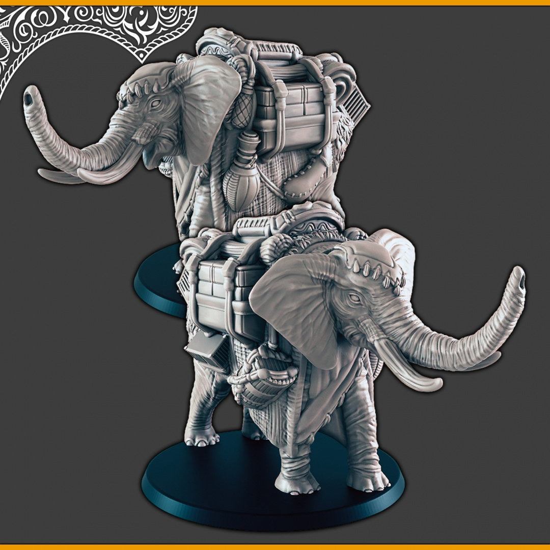 Desert/Arabian Elephants + Howdah - DND mini, EC3D Scorching Sands, Desert Miniatures | Animal | Pack | Oasis | Eastern | Sand | Caravan-3