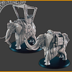 Desert/Arabian Elephants + Howdah - DND mini, EC3D Scorching Sands, Desert Miniatures | Animal | Pack | Oasis | Eastern | Sand | Caravan-1