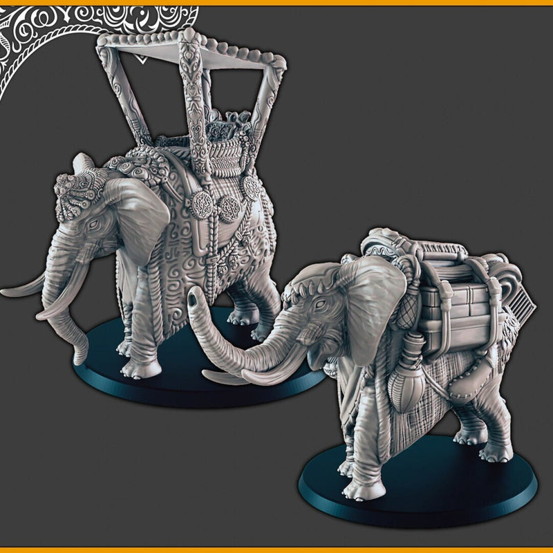 Desert/Arabian Elephants + Howdah - DND mini, EC3D Scorching Sands, Desert Miniatures | Animal | Pack | Oasis | Eastern | Sand | Caravan-1