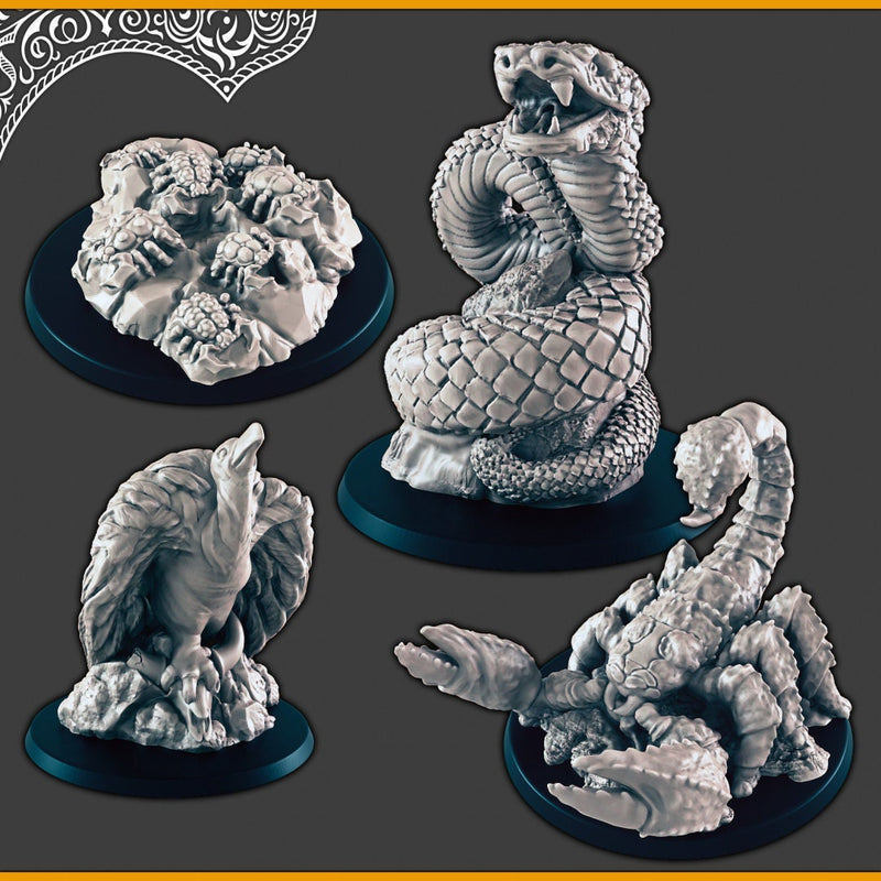 Desert Animals - DND mini, EC3D Scorching Sands, Desert Miniatures | Giant Scorpion | Vulture | Scarabs | Beetle Swarm | Viper | Insects-1