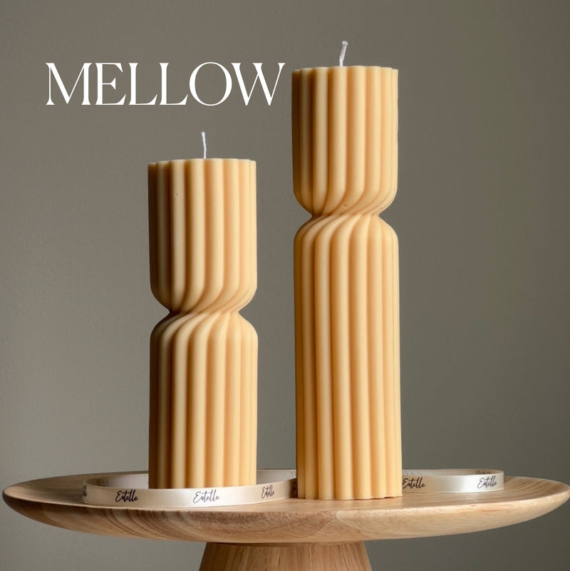 Set of 2 Ribbed Hourglass Pillar Candle Set: Sculptural Soy Wax Candles-4