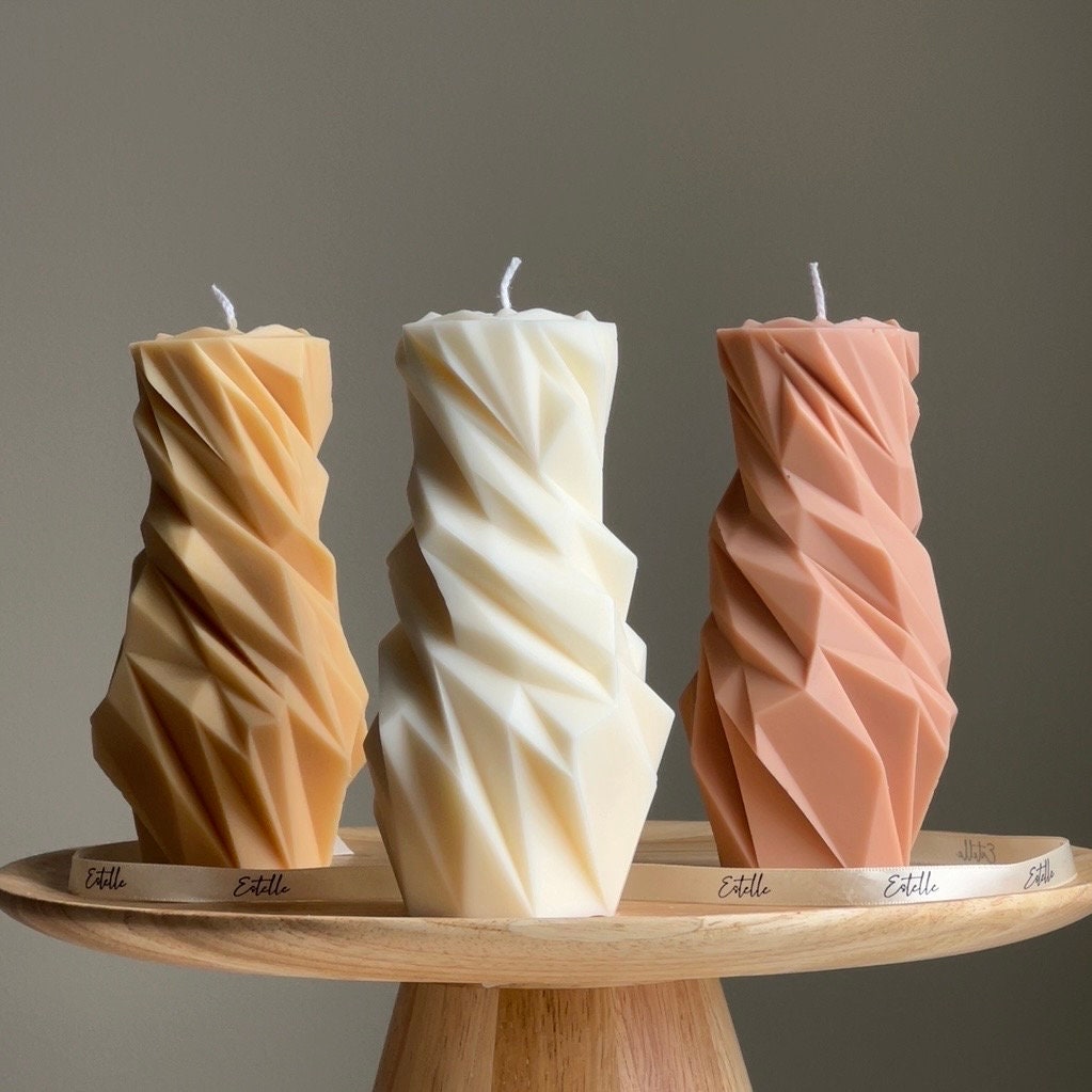 Diamond Soy Pillar Candle: Sculptural Home Decor-1