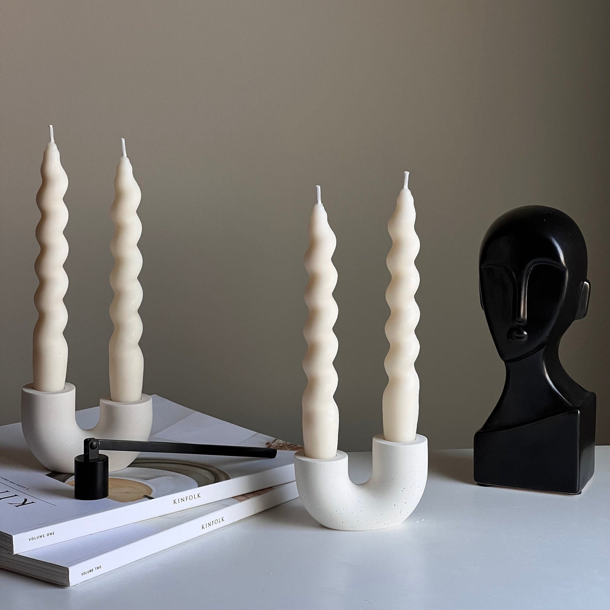 Jesmonite Double Candlestick Holder | Modern Wedding Table Decor-2