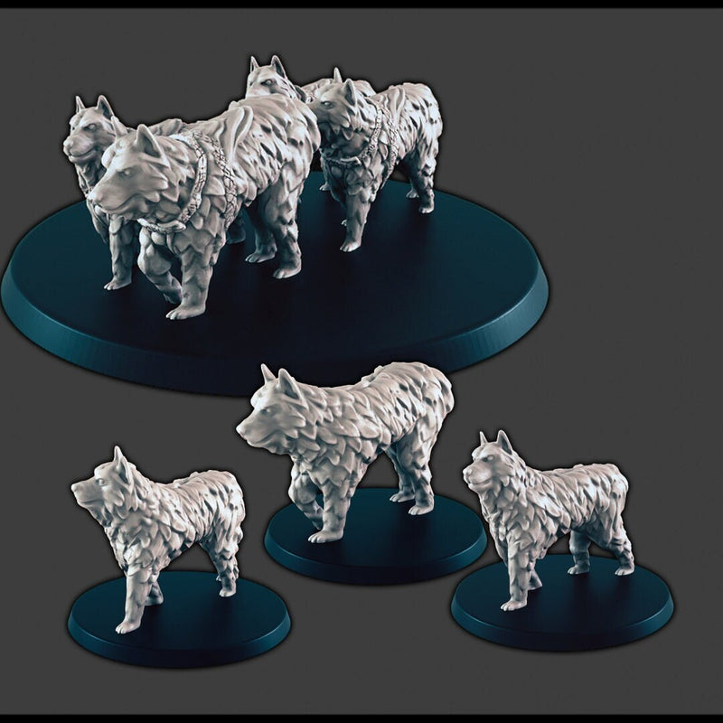 Sled Dogs - DND mini - EC3D Wintertide, Winter Miniature | Animal | Cold | 32mm | Snow | Arctic | Pathfinder | Wolf-1