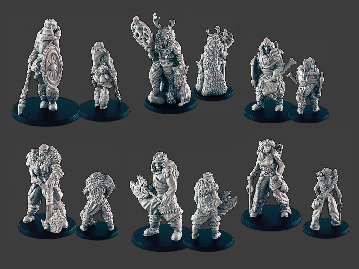 Ice / Arctic Tribe DND mini set - EC3D Wintertide, Winter Miniature | Villager | Fighter | Druid | Snow | Arctic | Pathfinder | Hunter-1