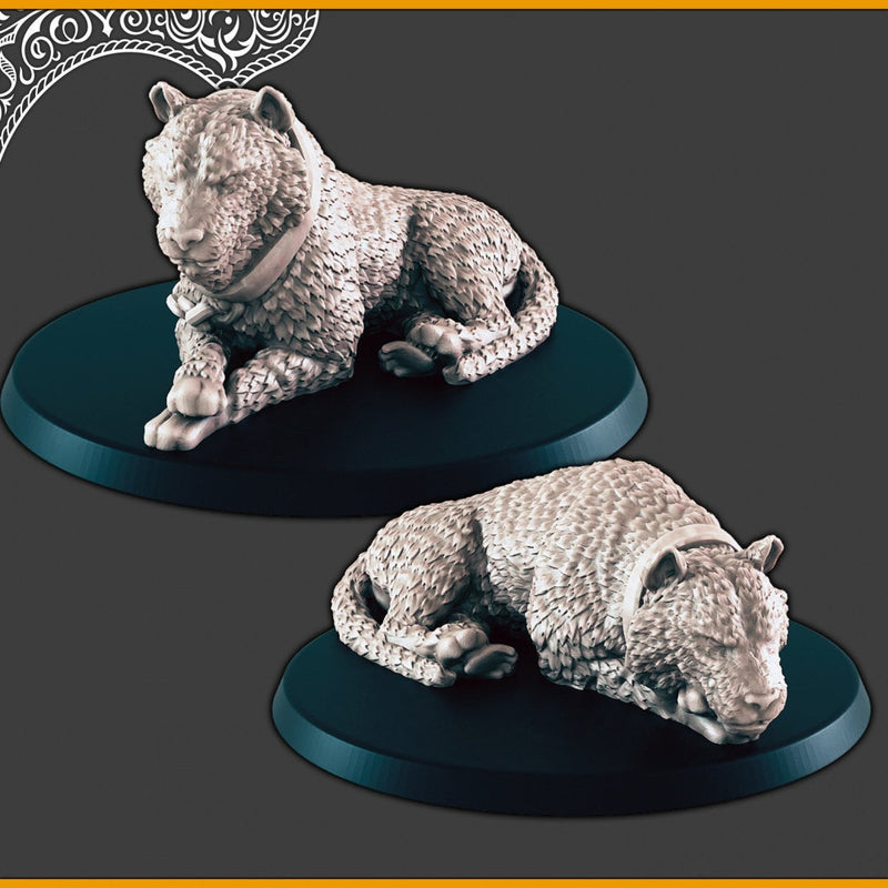 Chained Tigers  - DND mini, EC3D Scorching Sands, Desert Miniatures | Animal | Large | Cat | Eastern | Pathfinder | Oasis | Dunes-1