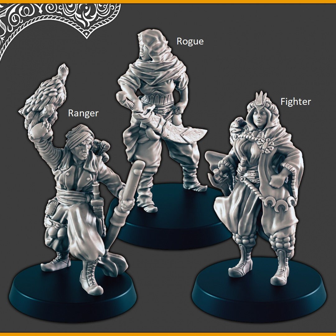 Desert Heroes - DND mini - EC3D Scorching Sands, Desert Miniatures | Human | Inn | Eastern | Female | Male | Rogue | Fighter | Ranger-2