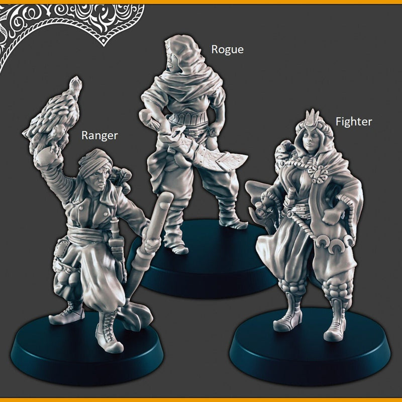 Desert Heroes - DND mini - EC3D Scorching Sands, Desert Miniatures | Human | Inn | Eastern | Female | Male | Rogue | Fighter | Ranger-2