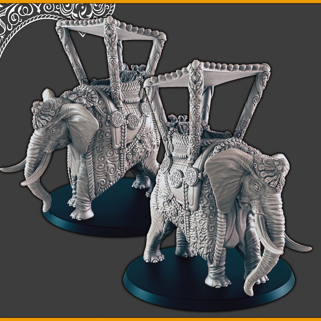 Desert/Arabian Elephants + Howdah - DND mini, EC3D Scorching Sands, Desert Miniatures | Animal | Pack | Oasis | Eastern | Sand | Caravan-4