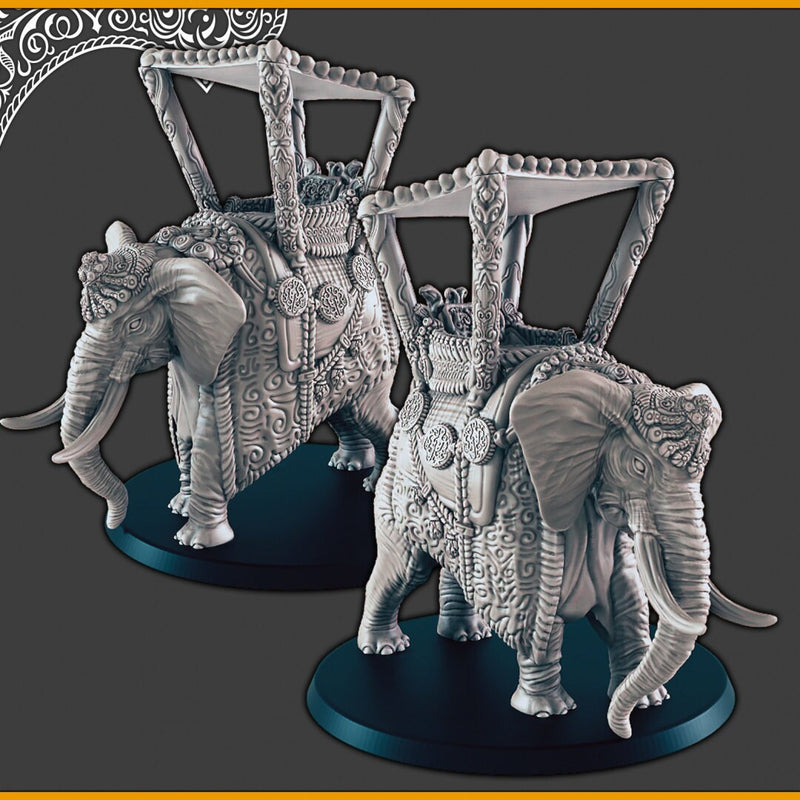 Desert/Arabian Elephants + Howdah - DND mini, EC3D Scorching Sands, Desert Miniatures | Animal | Pack | Oasis | Eastern | Sand | Caravan-4