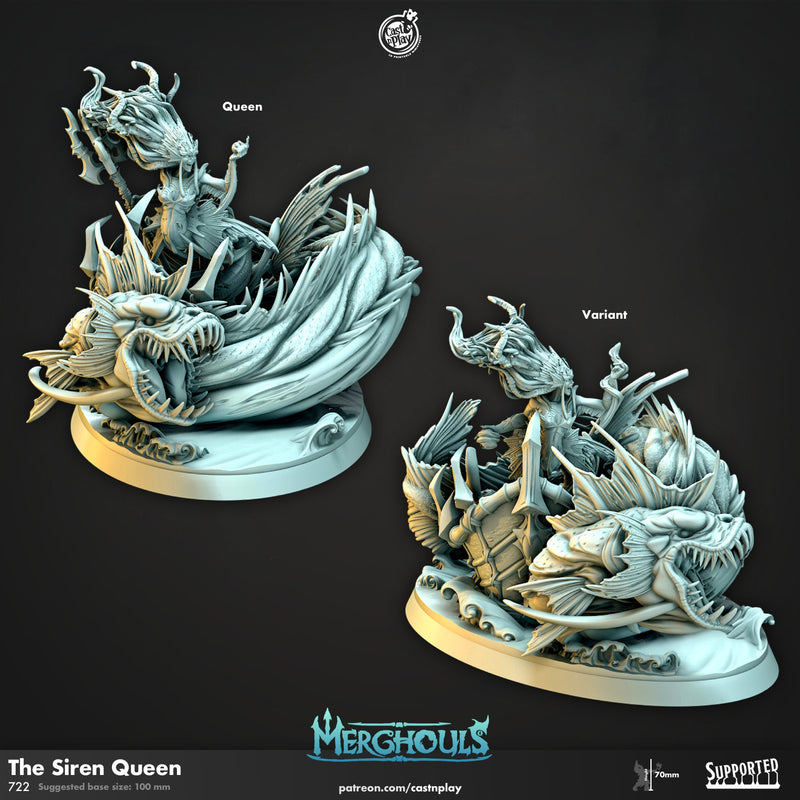 The Siren Queen - dnd and wargaming miniature - Sea Elf, Merfolk, Mermaid, Triton, Water Genasi, Pathfinder, Aquatic, Monster, Sorceress-1