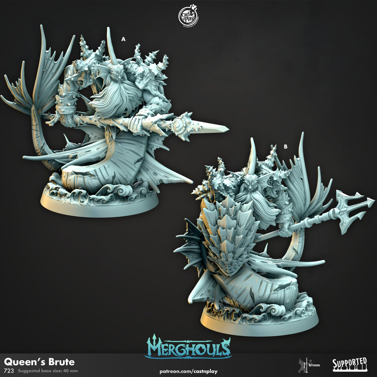 The Queens Brute - dnd and wargaming miniature - Sea Elf, Merfolk, Mermaid, Triton, Pathfinder, Aquatic, Monster, Fighter, Barbarian, Ocean-1
