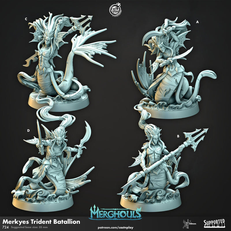 Merkyes Trident Battalion - dnd and wargaming miniature - Sea Elf, Merfolk, Mermaid, Triton, Pathfinder, Aquatic, Monster, Fighter Barbarian-1