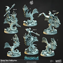 Deep Sea Valkyries - dnd and wargaming miniature - Merfolk, Mermaid, Triton, Pathfinder, Aquatic, Ranger, Seahorse, Fighter, Cavalry, Mount-1