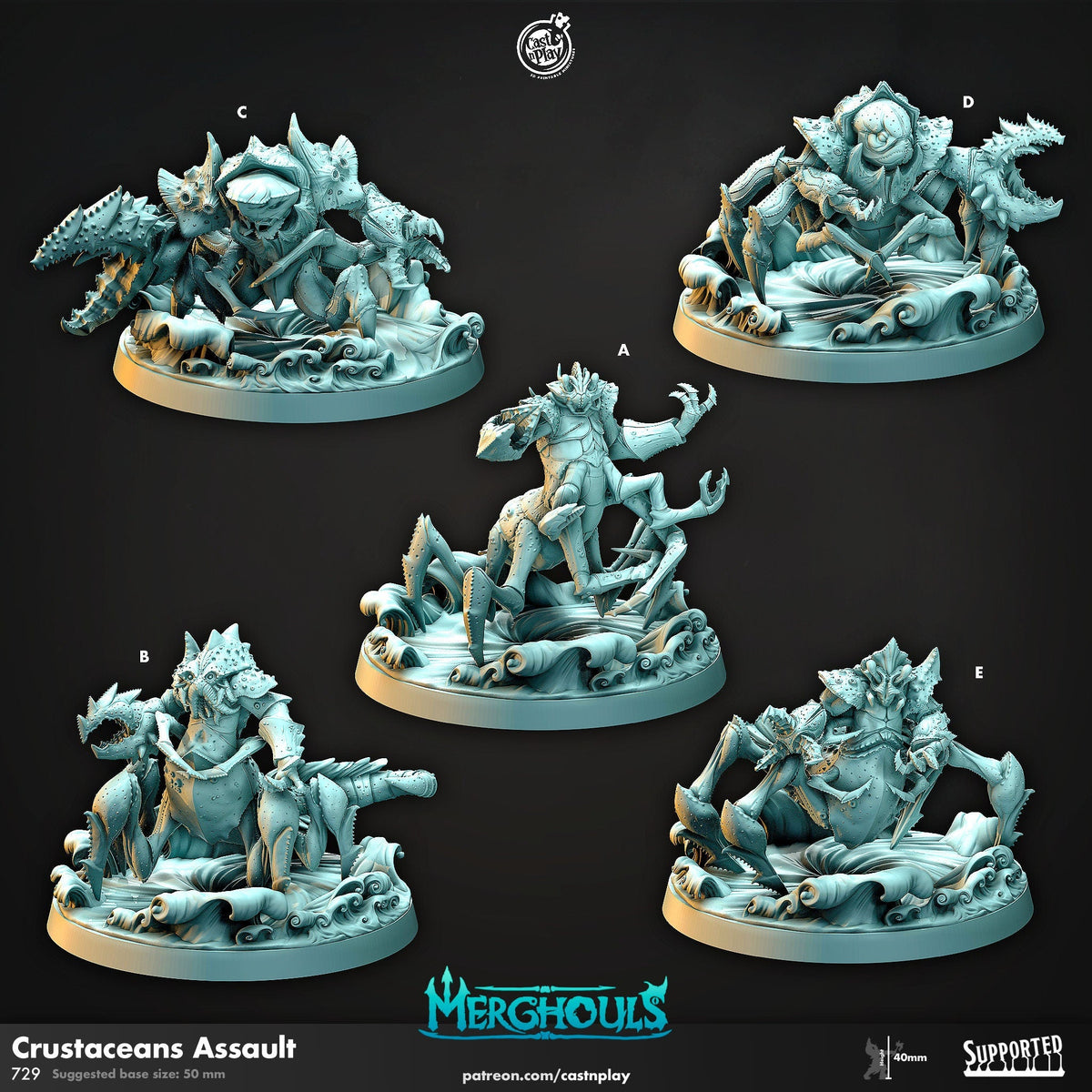 Crustacean Assault - dnd and wargaming miniature - Merfolk, Pathfinder, Aquatic, Crab, Shellfish, Fighter, Monster, Underwater, Deep Sea