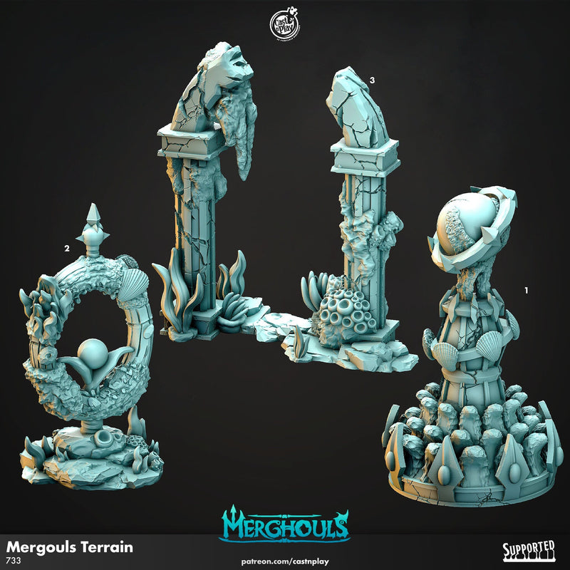 Merghouls Terrain - dnd and wargaming miniature - Underwater Scatter Terrain, Deep Sea, Ocean, Atlantis, Fantasy, Merfolk, Triton Pathfinder-1