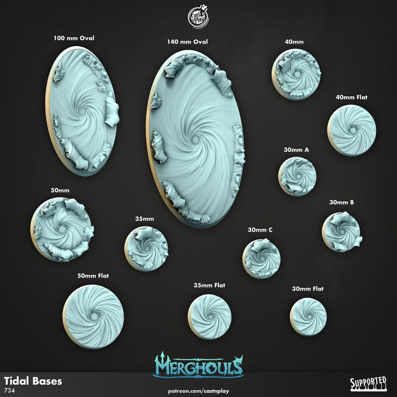 Merghoul Bases - dnd and wargaming Kitbash - Underwater theme, Deep Sea, Ocean, Atlantis, Fantasy, Merfolk, Triton Pathfinder, basing-1