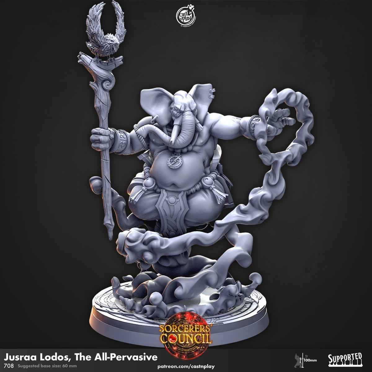 Jusraa Lodos, The All-Pervasive - dnd and wargaming miniature - Elephant, Loxodon, Sorcerer, Wizard, Warlock, Large, Male, Construct Legion-1