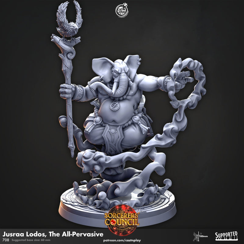Jusraa Lodos, The All-Pervasive - dnd and wargaming miniature - Elephant, Loxodon, Sorcerer, Wizard, Warlock, Large, Male, Construct Legion-1