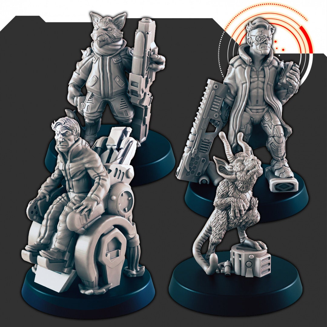 Sci-Fi Ship Members mini set - EC3D | Legion | Cyberpunk | Starfinder | Scifi | Hover Wheelchair | Futuristic | Cybernetic | Rat | Alien-1
