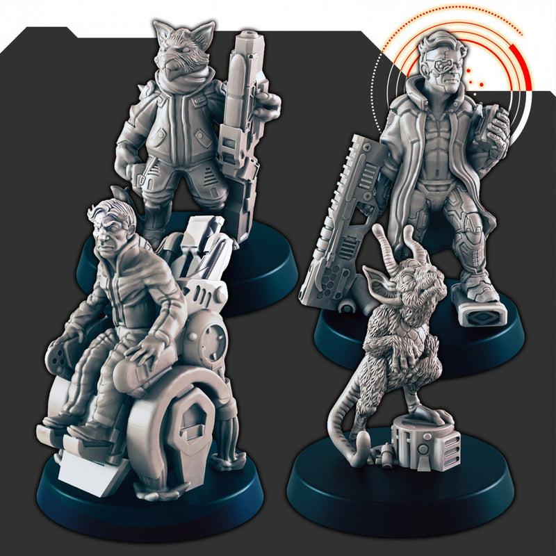 Sci-Fi Ship Members mini set - EC3D | Legion | Cyberpunk | Starfinder | Scifi | Hover Wheelchair | Futuristic | Cybernetic | Rat | Alien-1