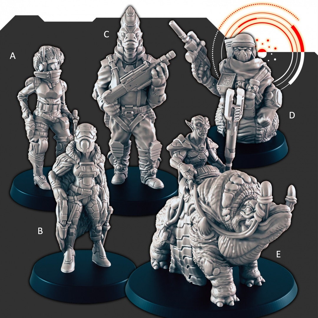 Sci-Fi Bounty Hunters mini set - EC3D | Legion | Cyberpunk | Starfinder | Scifi | Alien | Futuristic | Cybernetic | Human | Male | Female-1