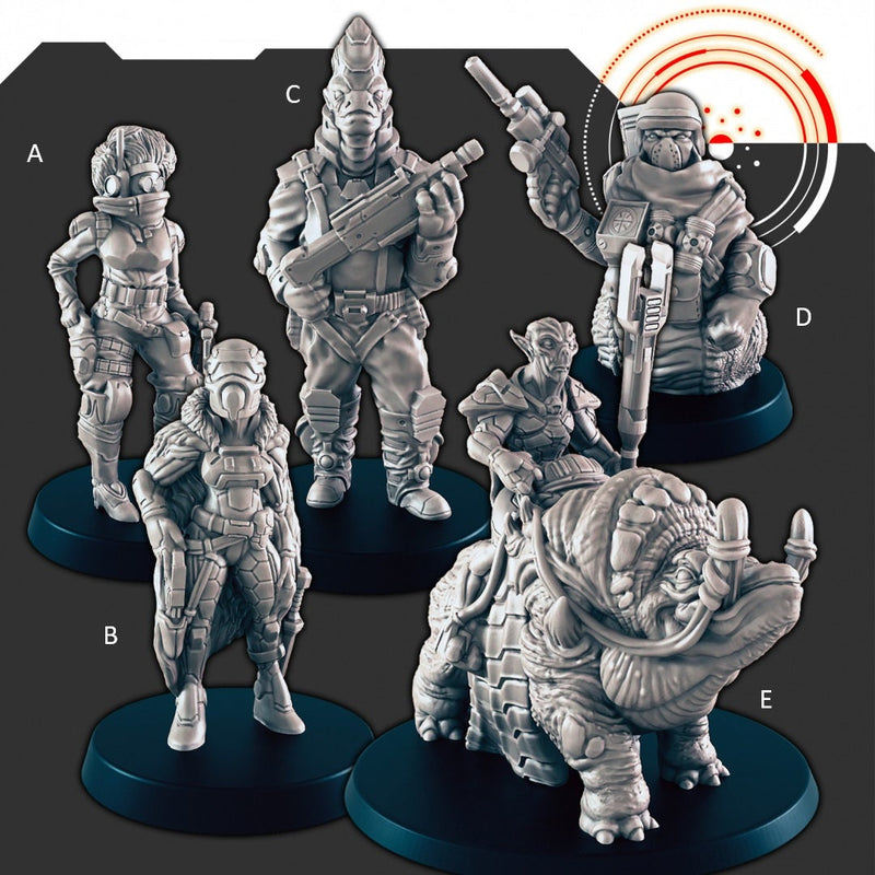 Sci-Fi Bounty Hunters mini set - EC3D | Legion | Cyberpunk | Starfinder | Scifi | Alien | Futuristic | Cybernetic | Human | Male | Female-1
