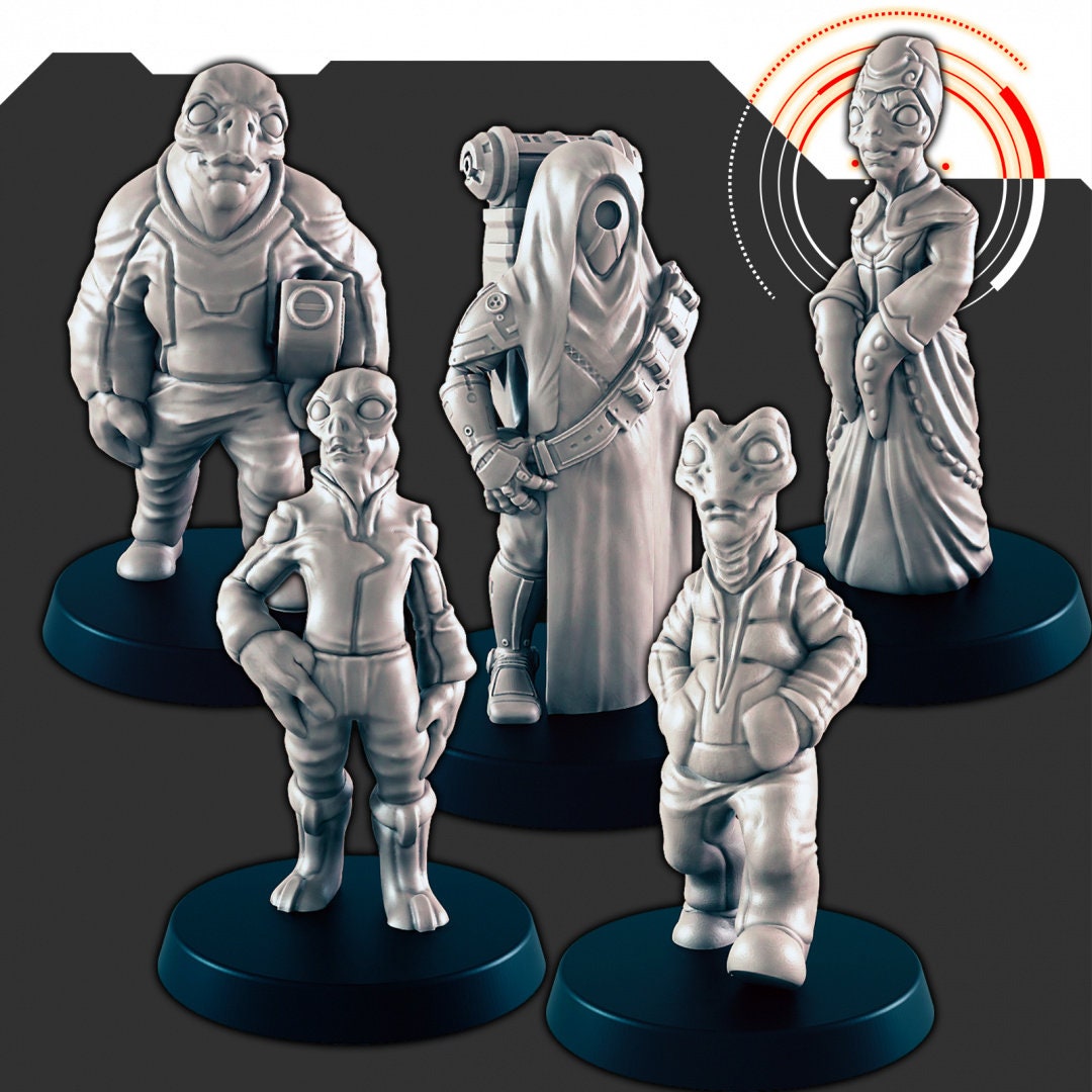 Sci-Fi Alien Civilians mini set - EC3D | Legion | Cyberpunk | Starfinder | Scifi | Futuristic | Cybernetic | Alien | Male | Female