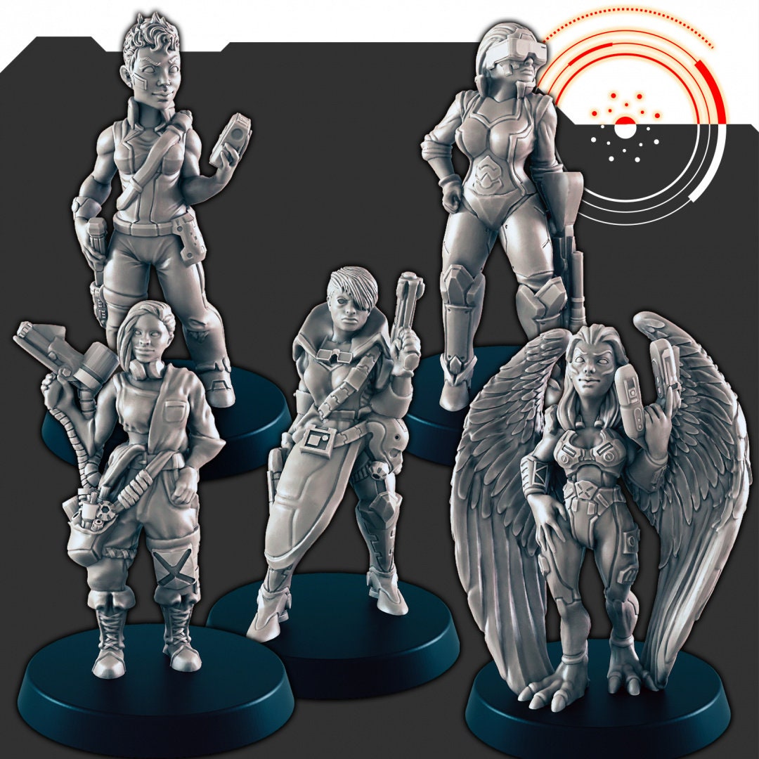 Sci-Fi Badass Ladies mini set - EC3D | Legion | Cyberpunk | Starfinder | Scifi | Cybernetic | Alien | Human | Female | Rogue | Bandit