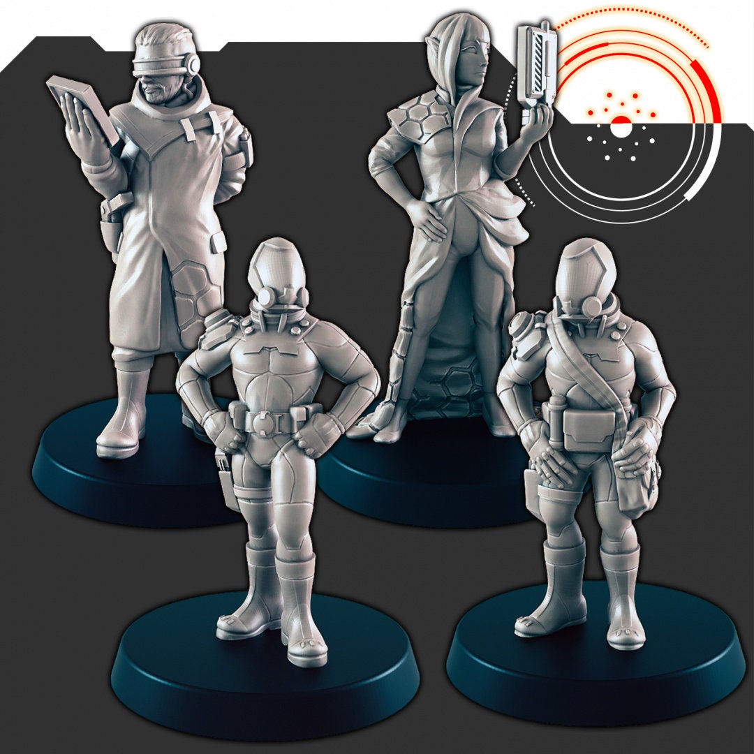 Sci-fi Explorers and Scientists mini set - EC3D | Legion | Cyberpunk | Starfinder | Scifi | Futuristic | Cybernetic | Space | Male | Female-2