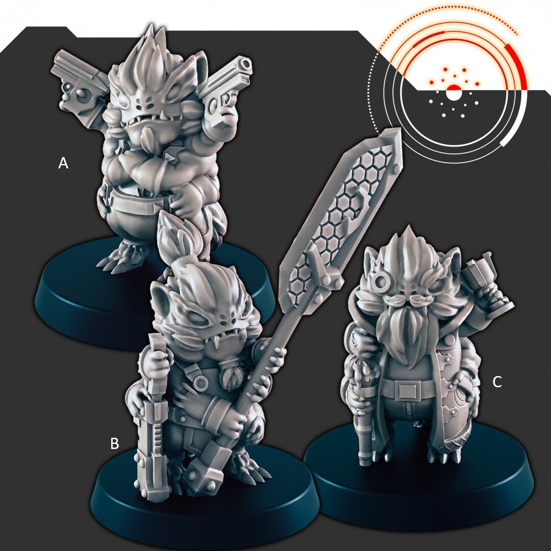 Sci-fi Fuzzy Aliens mini set - EC3D | Legion | Cyberpunk | Starfinder | Scifi | Futuristic | Alien | Captain | Noble | Warrior-1