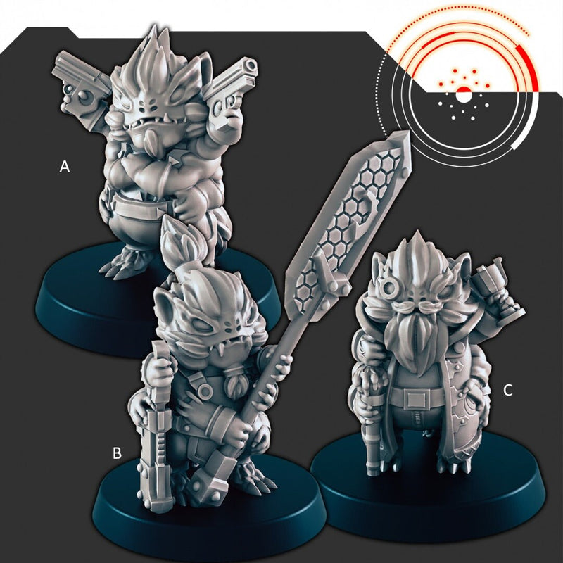 Sci-fi Fuzzy Aliens mini set - EC3D | Legion | Cyberpunk | Starfinder | Scifi | Futuristic | Alien | Captain | Noble | Warrior-1