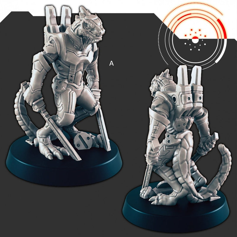 Sci-Fi Alien Lizardfolk mini set - EC3D | Legion | Cyberpunk | Starfinder | Scifi | Futuristic | Alien | Male | Lizard | Warrior-2